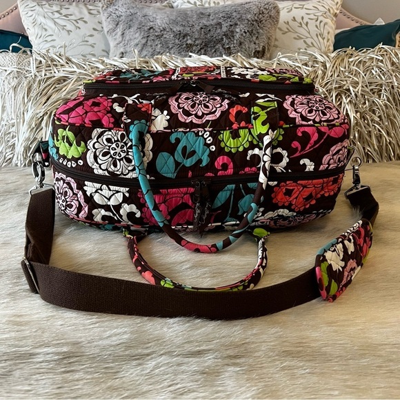 VERA BRADLEY Lola Weekender Trolly Sleeve Travel Bag Carry On Brown Orange 2012 - Picture 10 of 14